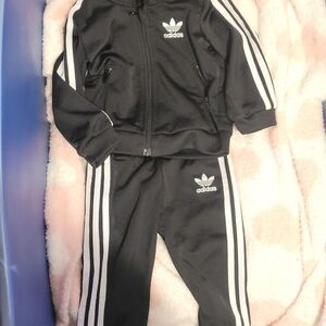 adidas Black Kids 3-Stripe Tracksuit Set